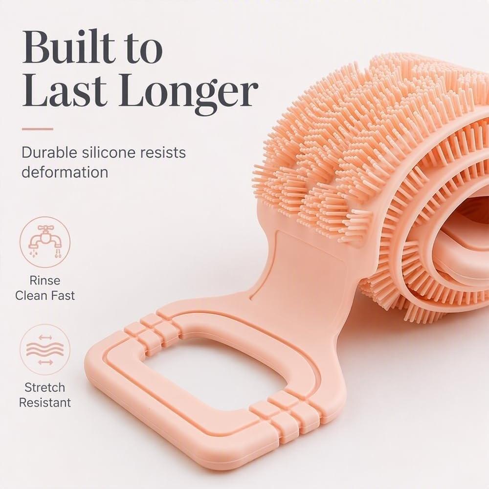 Long Strip Silicone Body Scrubber Double-Sided Exfoliating Bath Towel For Men & Women