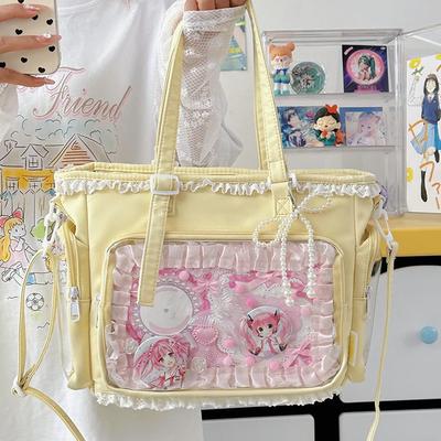 Kawaii Kokarda Itabag Torba Tote - Słodka Anime Dziewczyna JK Przezroczysty Nośnik Odznak