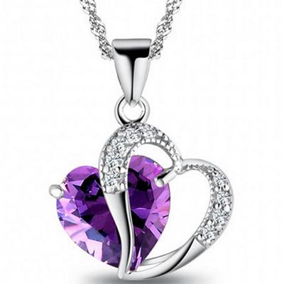 Lady Fashion Herzform lila Strass Anhänger Halskette Schmuck Charm Geschenk