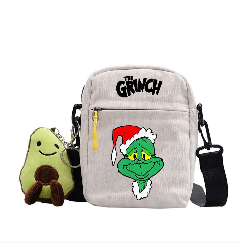 Grinch Christmas Canvas Mini Crossbody Bag With Zipper And Internal Storage For Daily Outings