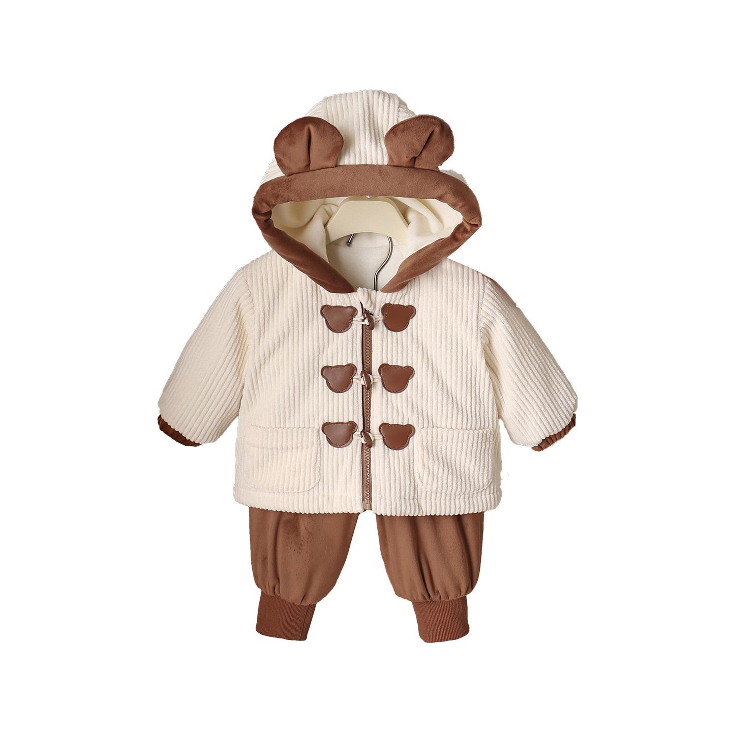 Winter Fleece-Lined Bear Hoodie Set for Infants 80 cm