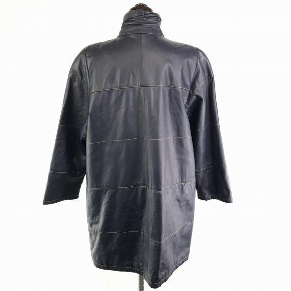 Made in Japan/PLLIS ONE/Stand Collar Leather Coat/Outerwear/Women's F/Navy/Paisley Lining(USED)