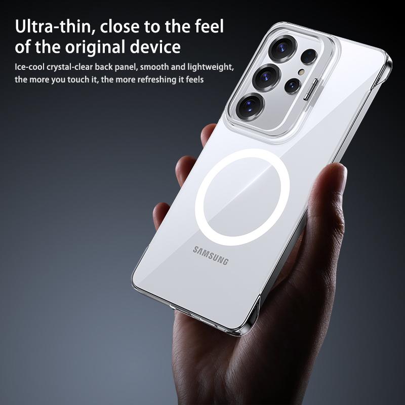 Lens Kickstand Frameless Clear Phone Case for Samsung Galaxy S26 S25 Ultra S26 Plus S24 FE for Magsafe Magnetic Protect Cover