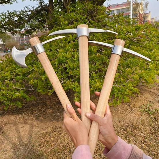 Piccozza a doppia testa in acciaio inossidabile con manico in legno allentare il terreno scavare zappa piccozza multifunzionale attrezzi da giardinaggio