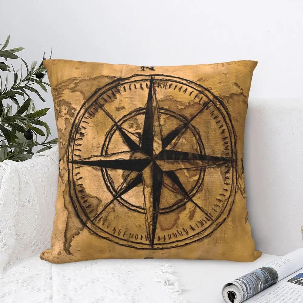 Destinations Compass Rose And World Pillowcase Printed Fabric Cushion Cover Decoration Throw Pillow Case Cover Home Square