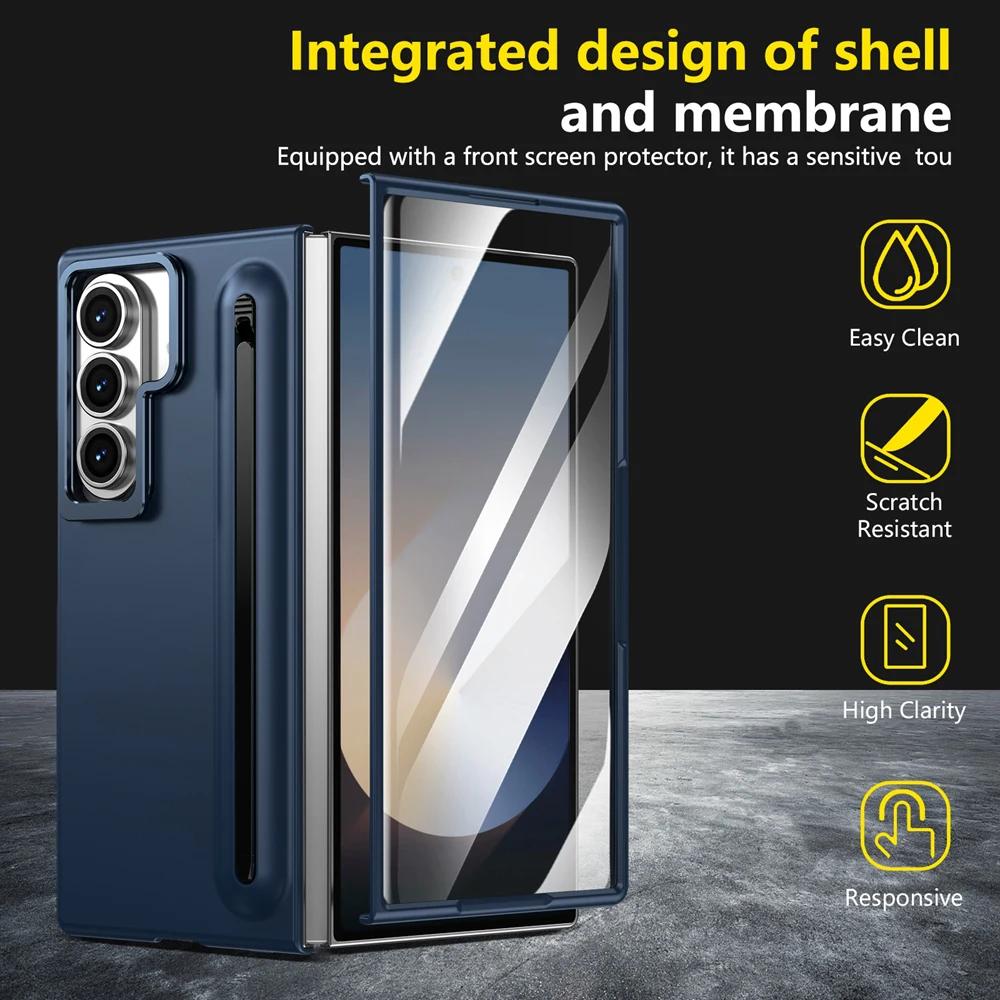 Luxury Multifunctional Lens Holder Touch Pen Case for Samsung Galaxy Z Fold 7 6 5 4 Shockproof Built-in Glass Screen Film Cover