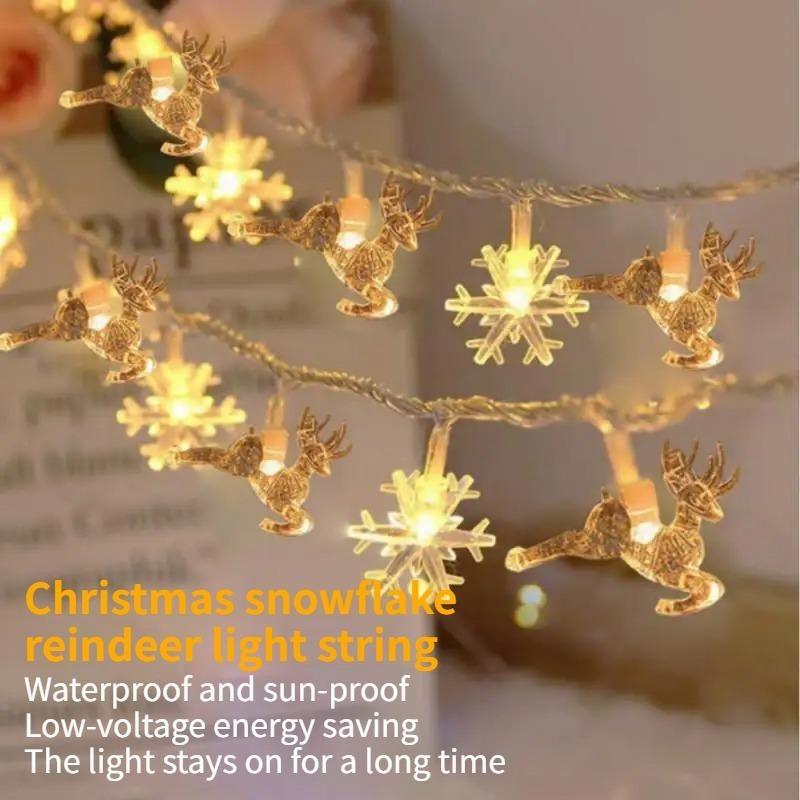 Neue LED Rentier Weihnachtsbaum Schneeflocke Stern Lichterkette für festliche Dekoration, Weihnachtsdekoration für Innen und bunte Lichter