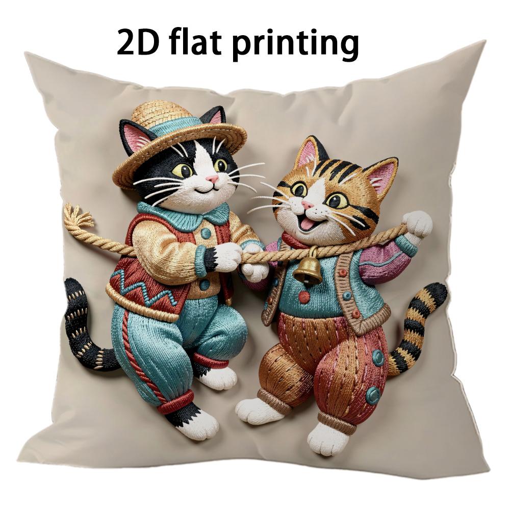 Retro Childish Style Cat Theme Doublesided Printed pillow cover Short plush Suitable living rooms bedrooms throw cushion cover