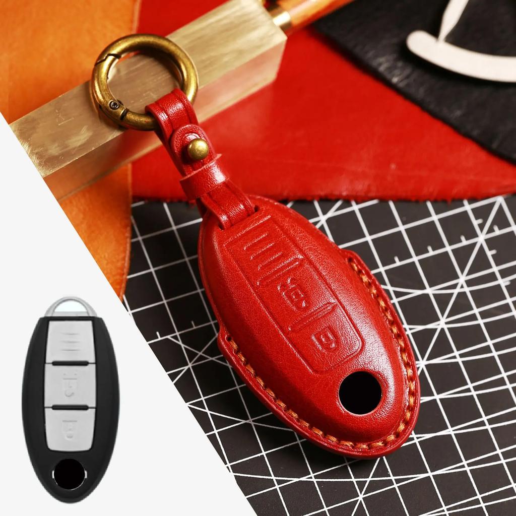 Leather Car Key Case Cover Fob Protector for Infiniti EX35 FX35 FX50 M56 G35 G37 JX35 QX50 QX60 QX80 Nissan Keychains Holder