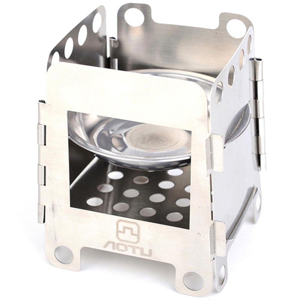 AOTU Stainless Steel Outdoor Wood Burning Stove Folding Burner Charcoal Alcohol Stove A