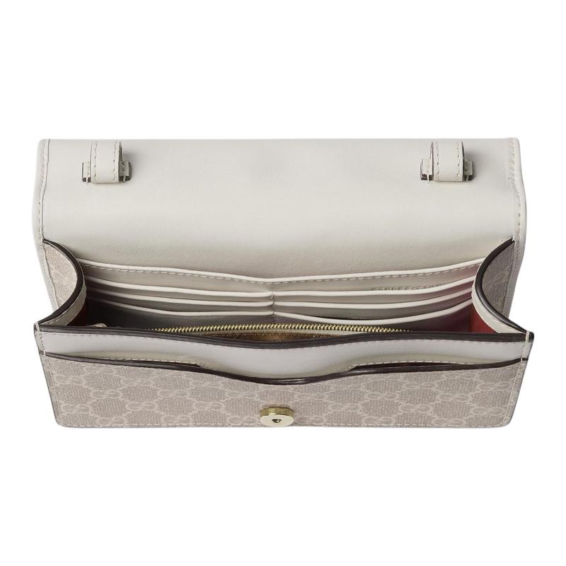 Gucci GG Emblem Logo Badge Adjustable Shoulder Strap Leather Trim Shoulder Bag Ultra Mini Women's Beige and White