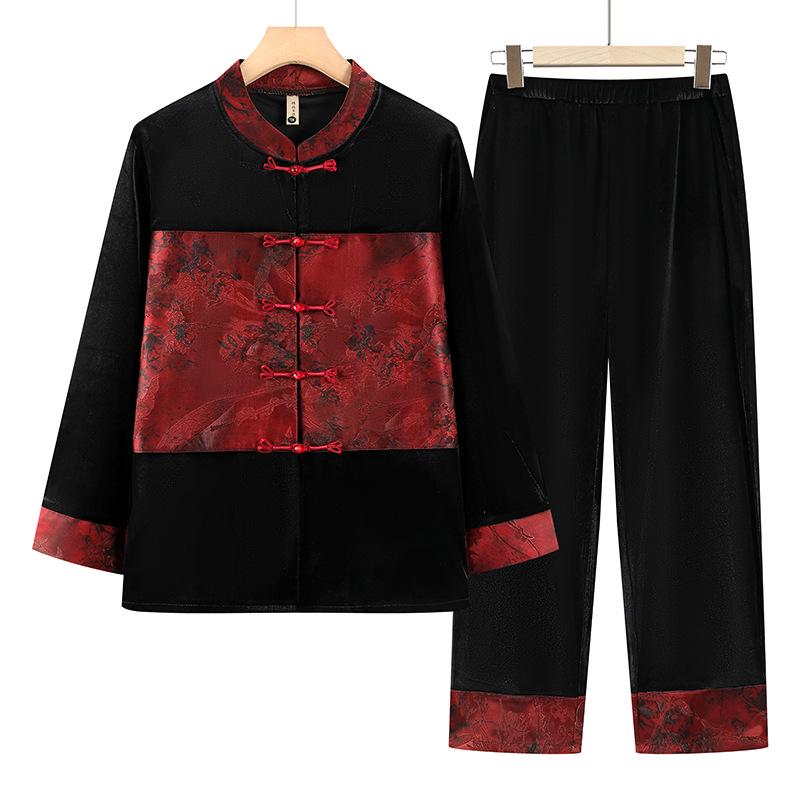 

Grandma s Gold Velvet Tang Suit - New Chinese Style Two-Piece Set for Spring & Autumn 4XL (suggested 135-150 jin)