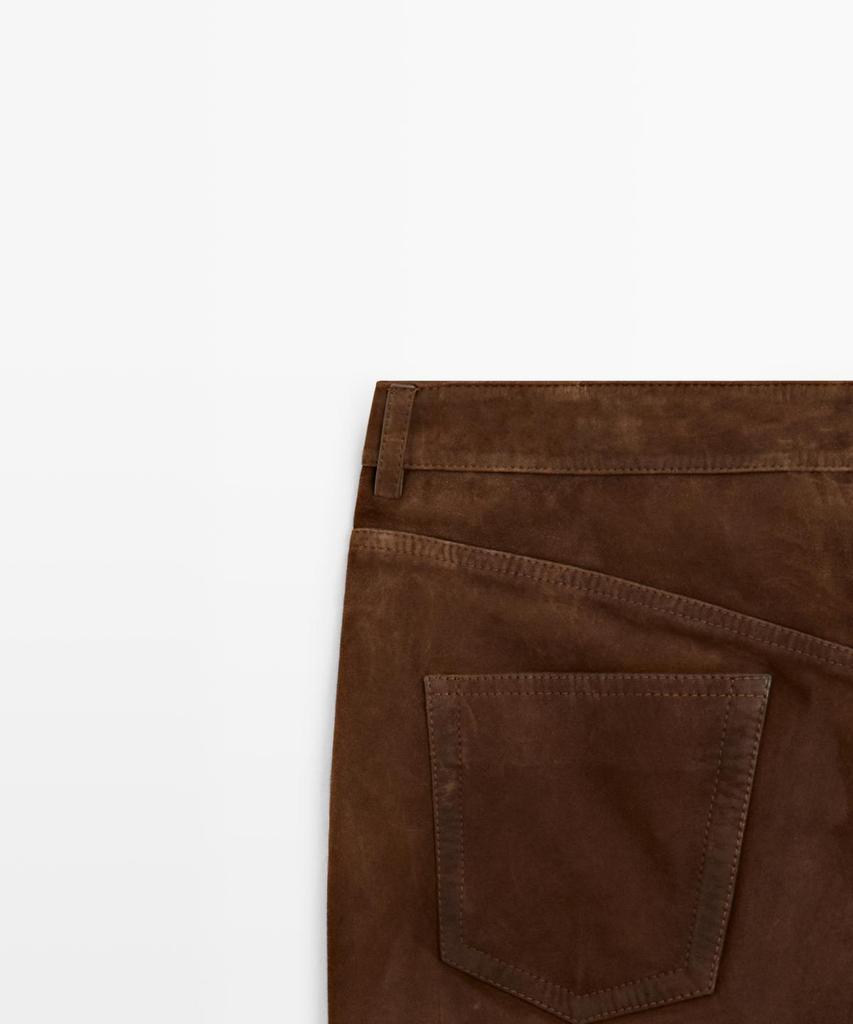 Masimodutti Cropped Suede Leather Pants With Drawstring Detail