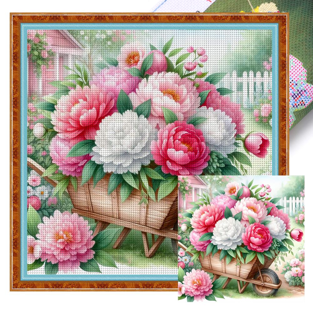 1 Set Full Embroidery Cotton Thread 11CT Printed Fantasy Flowers Cross Stitch Kits DIY Arts Ornament Home Decorations 40x40cm