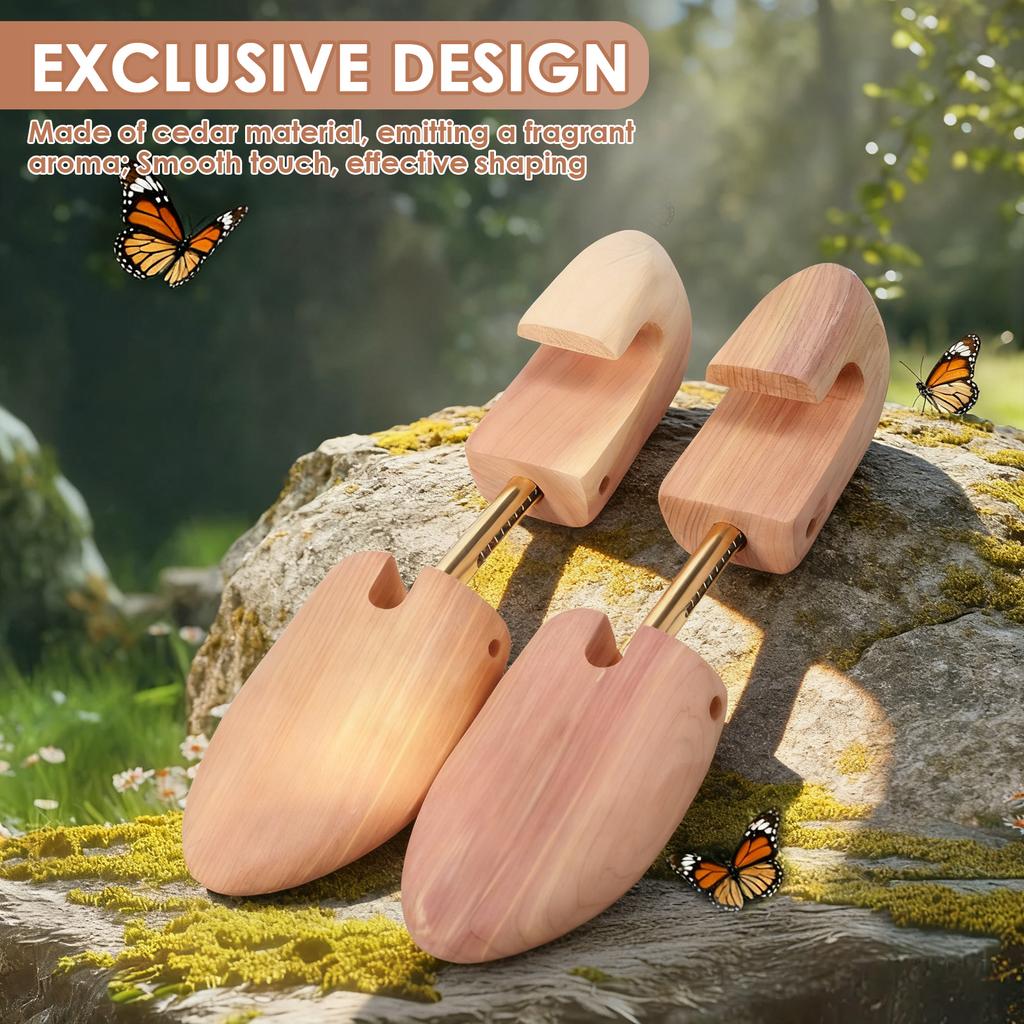 2Pcs Cedar Shoe Trees for Men Women Wooden Shoe Stretcher Universal Adjustable Width Boot Sneakers Stretcher