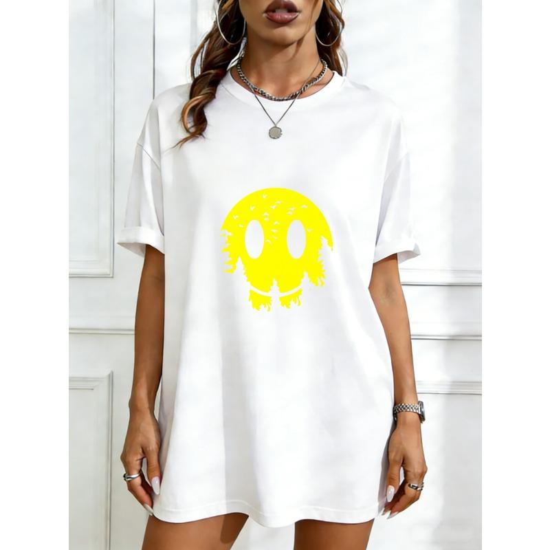 

Oversized T Shirt Black Yellow Skull Print With Birds And Trees Graphic For Casual Streetwear Style XXXXL білий