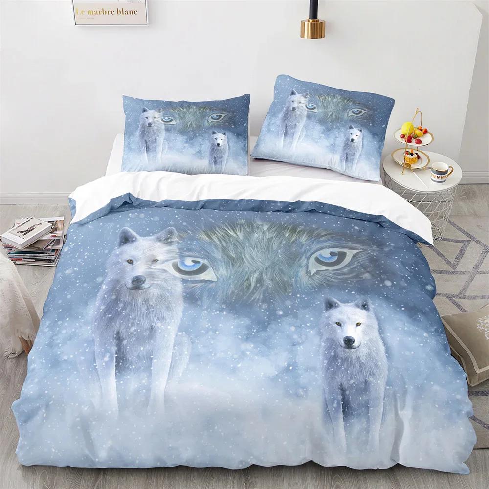 Wolf Duvet Cover King Queen Size Black White Wild Animal Bedding Set for Kids Teens Adults Wildlife Soft Polyester Quilt Cover