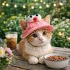 Round Brim Cat Bucket Hat Adjustable Cat Baseball Cap Colorful Pet Sun Hat  Outdoor