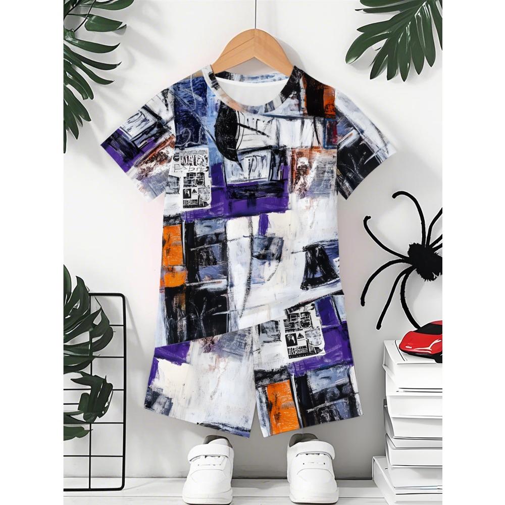 Boys Summer Casual Fashion Sports Outdoor Set | 3D Printed, Round Neck, Short Sleeve T-shirt and Shorts Set 5-6Y