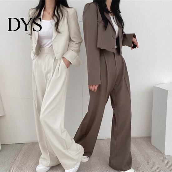 Lady Wide Leg Trousers 2 Pcs/Set Women Coat Pants Set Lapel Single-breasted Cardigan Long Sleeve Jacket High Waist Straight Formal Commute Outfit