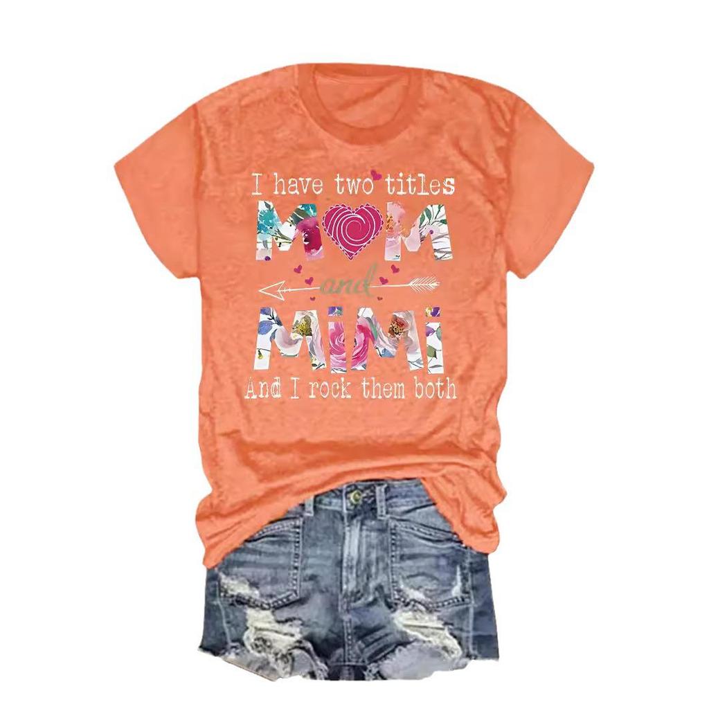 Mother's Day Pattern Print Round Neck Short Sleeve T-Shirt for Women