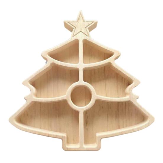 Holiday Table Centerpieces Wooden Christmas Divided Tray, Gingerbread Man Santa Xmas Tree Compartment Snack Claus Party Platters Platter, Wood