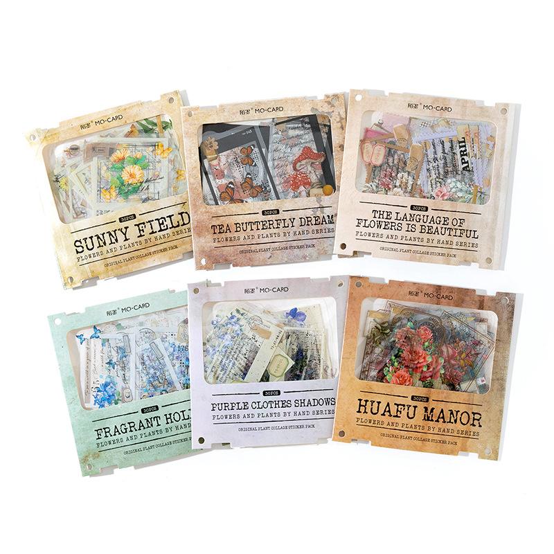 30 pcs Vintage Plant Flowers PET Stickers pack Decorative collage Adhesive Diy Hand Account Diary Album Scrapbooking accessories