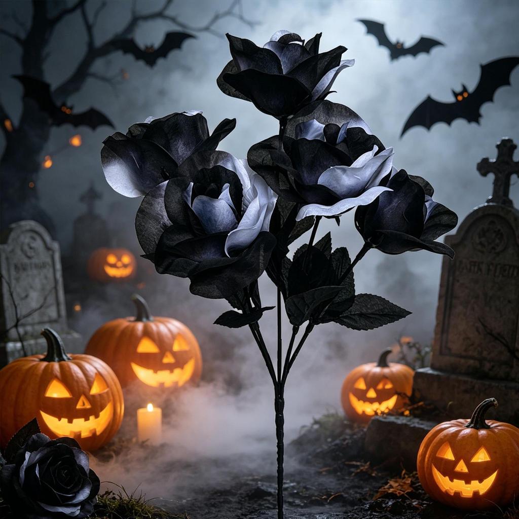 Artificial Black Roses, Centerpieces for Halloween Decoration, Lightweight, Ideal DIY Projects,