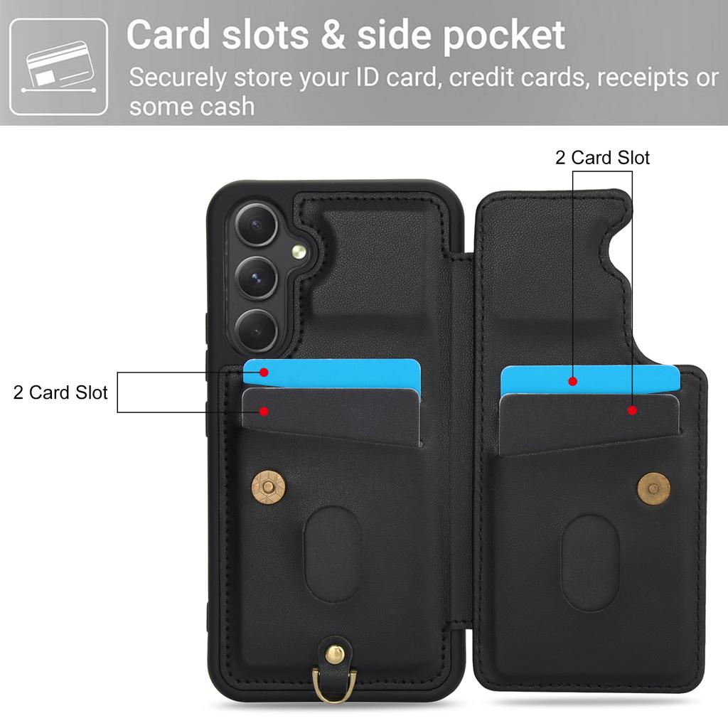 SY-001 For Samsung Galaxy A15 4G/5G Case Card Slots Leather+TPU Phone Cover with 2 Straps