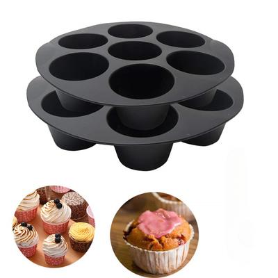 7/8in Kek Kabı Hava Fritözü 7 Bardak Muffin Silikon Kalıp Yuvarlak Yapışmaz Kek Tavası Mikrodalga Fırın Hava Fritözü Aksesuarları 10389