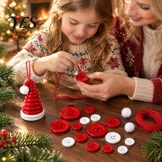 DIY Ornament Making Set Christmas Button Pendant Craft Kit for Kids Adults, Handmade Santa Hat/Bell/Gnome/Wreath Hanging Kindergarten Project