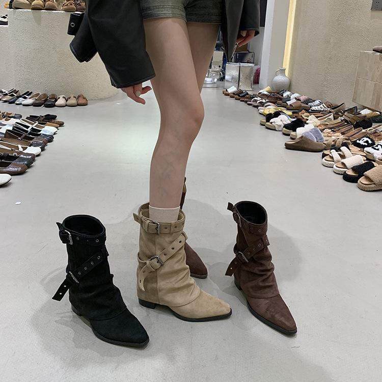 American Spice Girls Belt Buckle Pants Boots Short Boots Women's Boots 2025 Early Autumn New Niche Design Short Boots Western Boots