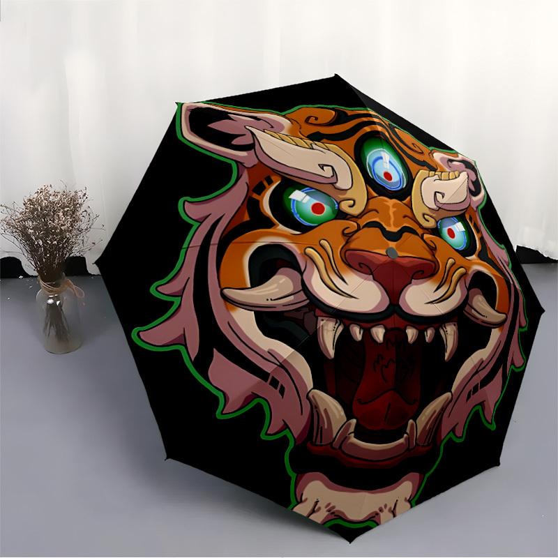 1pc Tiger Head Automatic Opening/closing umbrella, Reinforced 8-Rib Construction, Compact Travel Umbrella yy250808138