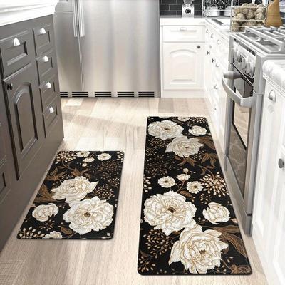 1Pcs Yinhua Floral Pattern Floor Mat Modern Kitchen Polyester Rug Non-Slip Colorful Indoor Carpet, For Home Bathroom Bedroom Living Room Decor