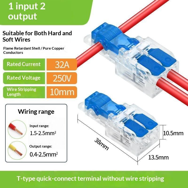 10Pcs T Type Electrical Cable Lever Connector Fast Stripping Free Crimp Terminal With Fixing Hole Awg 18-12