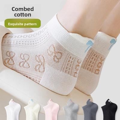 Sock Summer Light Style Short Cotton Anti-odor Antibacterial Mesh Breathable White Ribbon Ballet-style Boat Shoes for Girls