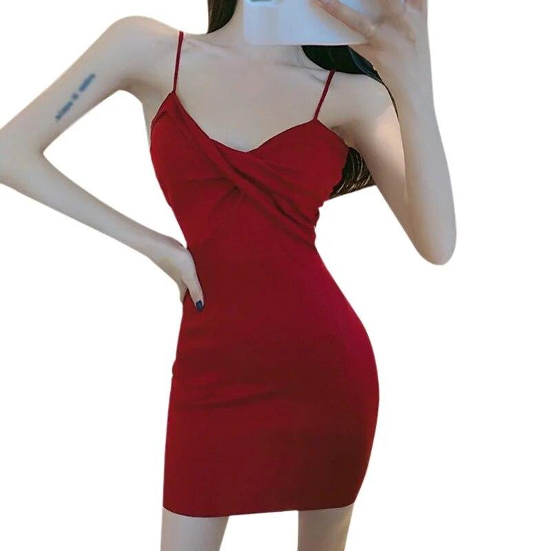 Women All-Match Slim Thin Cross Design Tight Skirt Sling Dress
