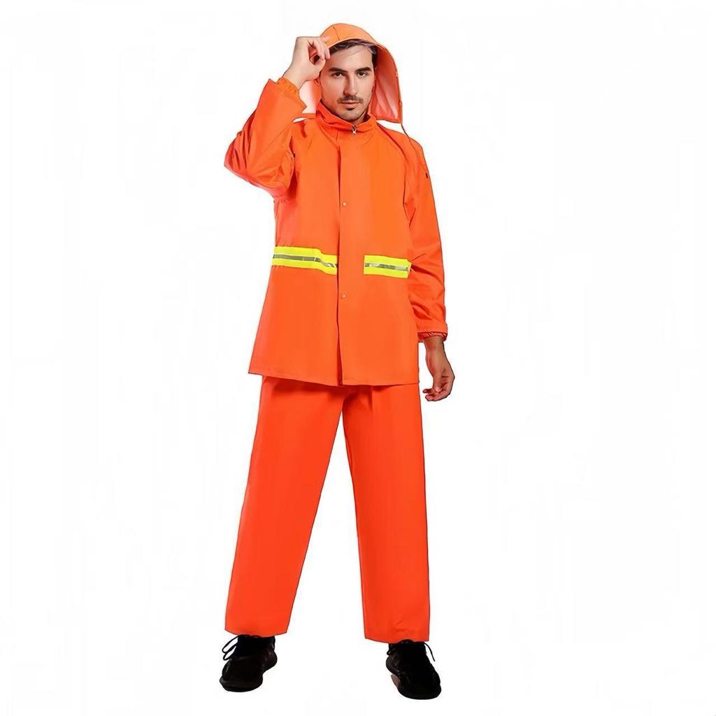 Orange Reflective Double-Layer Trench Coat for Sanitation Workers - Thickened Fire Protection Raincoat Set