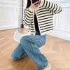 Original Niche Design Gold Button Striped Knitted Cardigan Women Knitted Sweater Casual Long Sleeved Sweater Cardigan Female Top