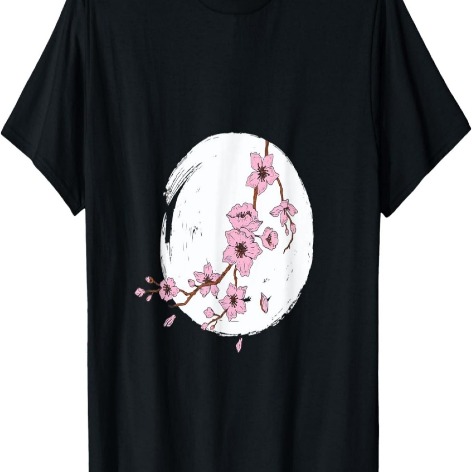 Sakura s branch with cherry blossoms and the moon T-Shirt S чёрный