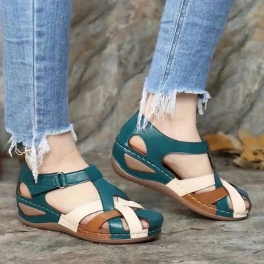 Maogu Freizeit Absatzsandale Damen Sommer Damen Runde Spitze Vintage Damen Plateau Keilsandalen Nähen Damenschuhe 2026 Trend