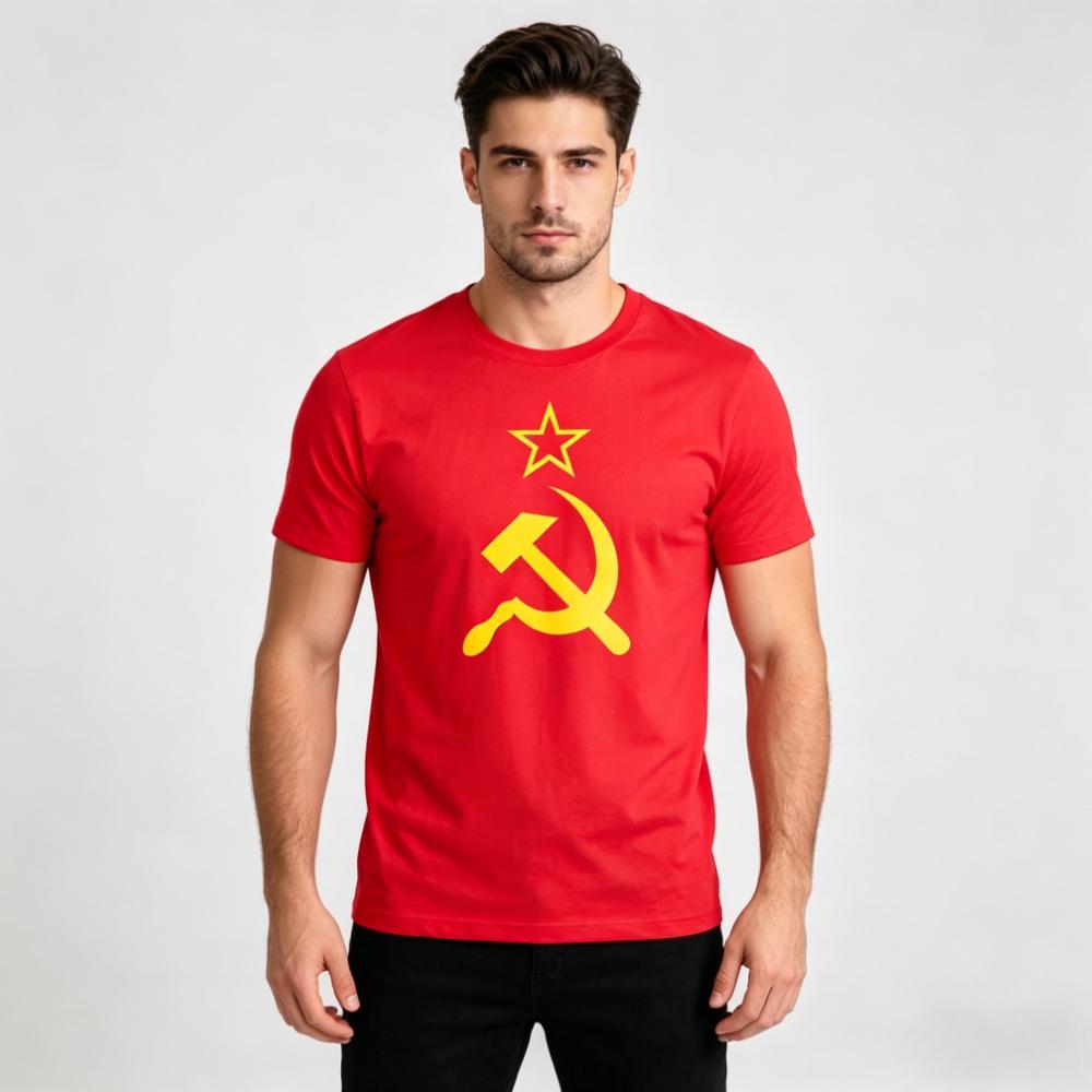 Soviet Union Hammer and Sickle Star Flag Graphic TShirt Men Women Unisex Cotton Short Sleeve So