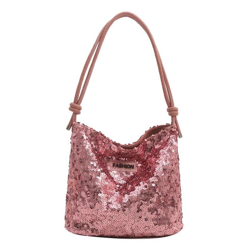 

Shiny Sequins Underarm Shoulder Bag for Women PU Leather Bling Small Bucket Messenger Bag Fashion Designer Shopping Handbags 27x13x22cm