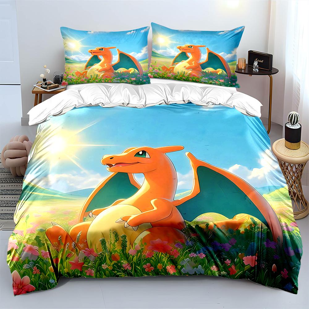 Pokémon Charizard Print Bedding Set Children 3 Pieces King Size Bed Set Pillowcase Adult Child Bed Cover Bedroom for Gifts