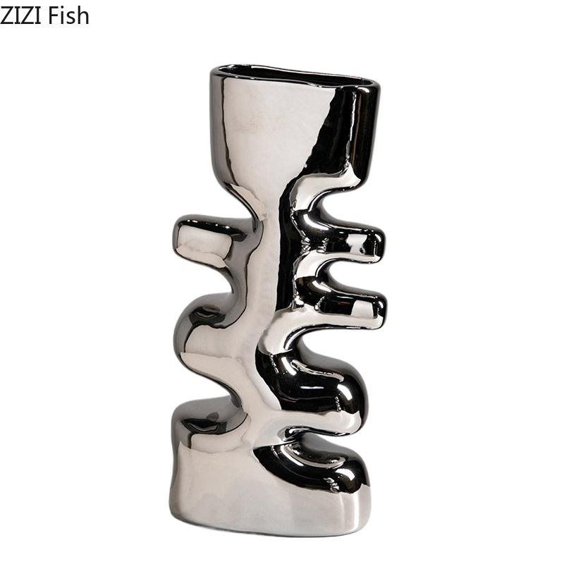 MinMinimalist Striped Design Ceramic Vase Plant Pots Table Decoration Ornaments Flower Arrangement Vase Room Aesthetic Decor