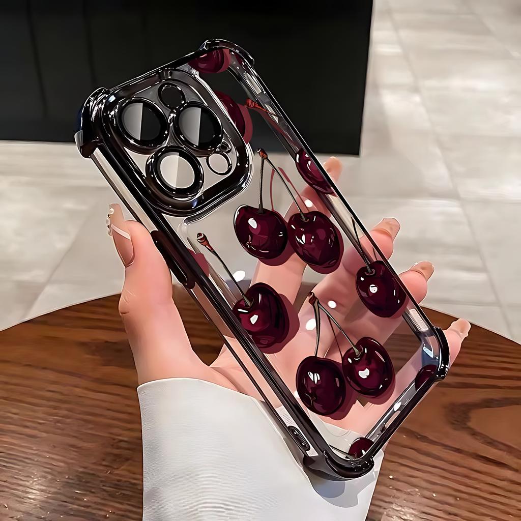 Red Cherry Plating Phone Case For Xiaomi Redmi 15 A3 15C 14C 13C K50 A1 Note 15 14 13 12 12s Pro Plus 4G 5G Anti Fall Airbag