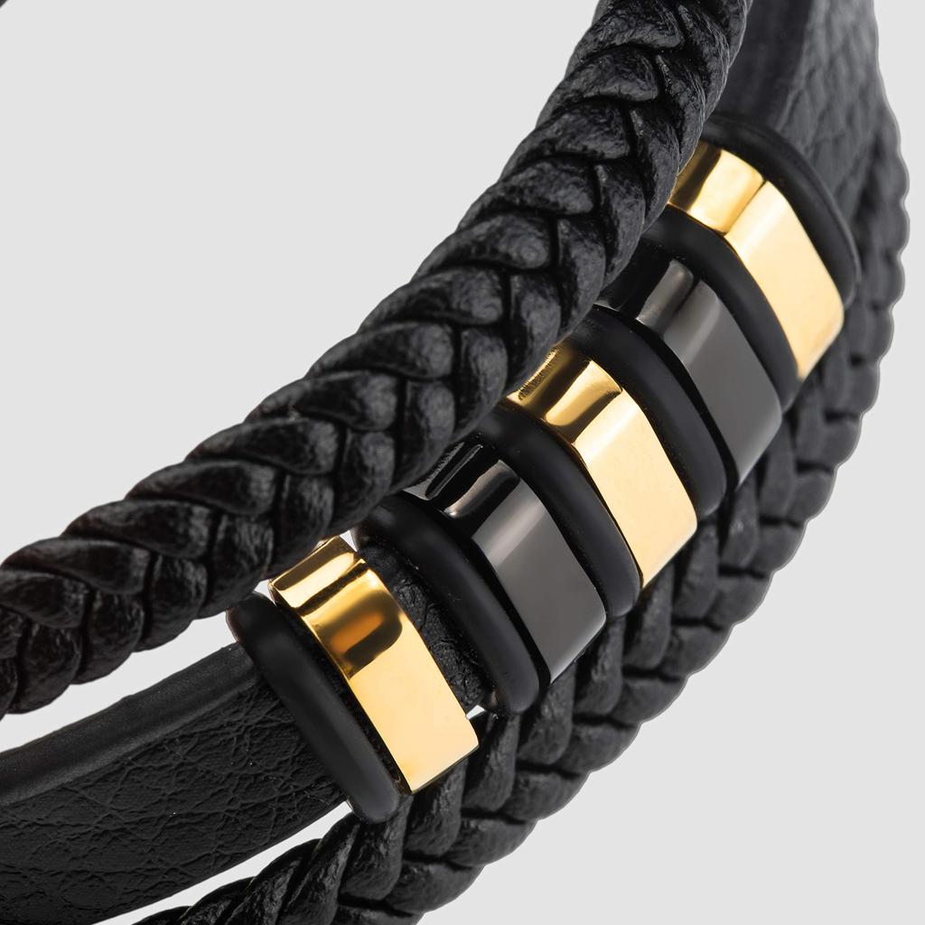 Gold Bracelet 17cm with Gift Genuine Leather Braided Adjustable Magnetic Wrap Male Boys Band Magnetic Accessories [SERASAR] Men's Box, - Cowhide,