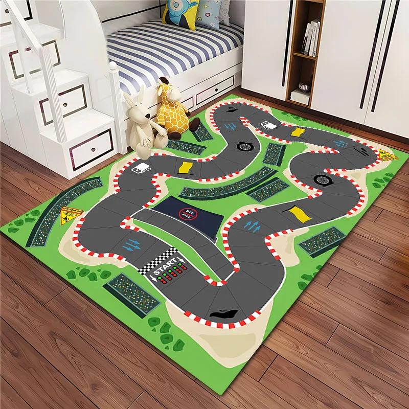 3D-Druck Kinderspielmatte Stadtverkehrskarte Großer Flächenteppich Teppich für Wohnzimmer Schlafzimmer Kinder Spielen Rutschfeste Bodendekormatte Geschenk