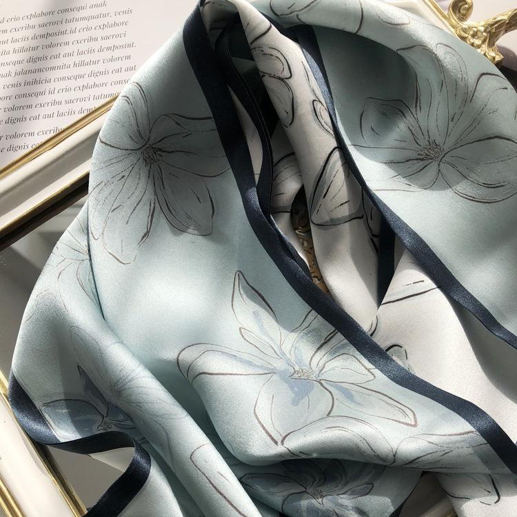 Gentle Lake Blue Double-Layer Silk Scarf Mulberry Silk Scarf Women'S Versatile Thin Narrow Long Multi-Functional Decorative Scarf Streamer