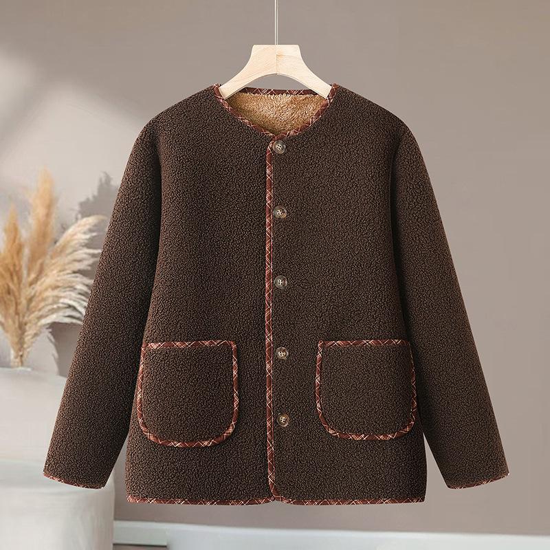 

Autumn & Winter Women s Lambswool Leather-Fur Coat with Fleece, Short Style for Mid-to-Older Age 2XL (for 57.5-62.5 kg)